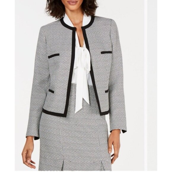 Kasper Separates Suit Jacket Blazer 16 Black White Classic Open Stretch - Picture 4 of 15